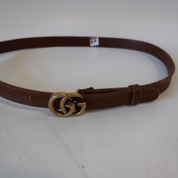 Authentic Gucci Brown Gold-Toned Interlocked GG Logo Buckle Pinhole Belt 80/32 - Picture 5 of 11